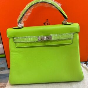 Kelly 25 style retourne Lime Green Women's Bag factory leather new crossbody